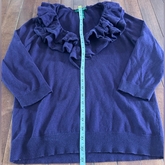 Lauren Ralph Women’s Deep Purple Ruffle Sweater Top Size Large - Picture 2 of 8